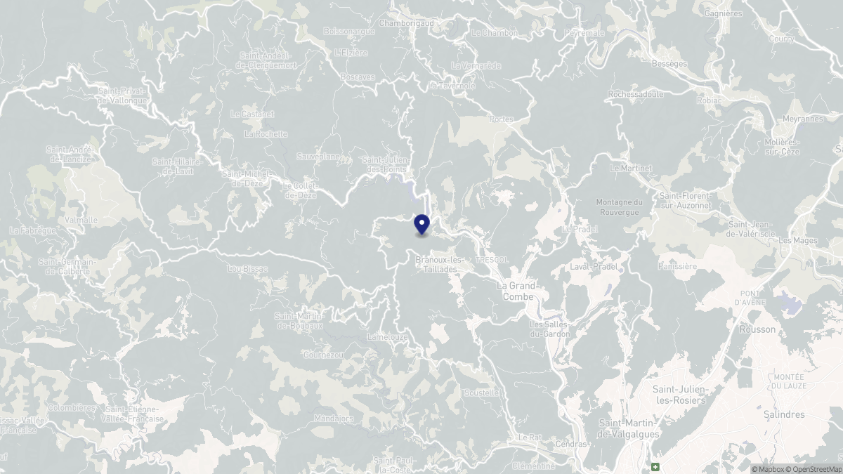 Aperçu cartographique de Branoux-les-Taillades, centré sur la commune