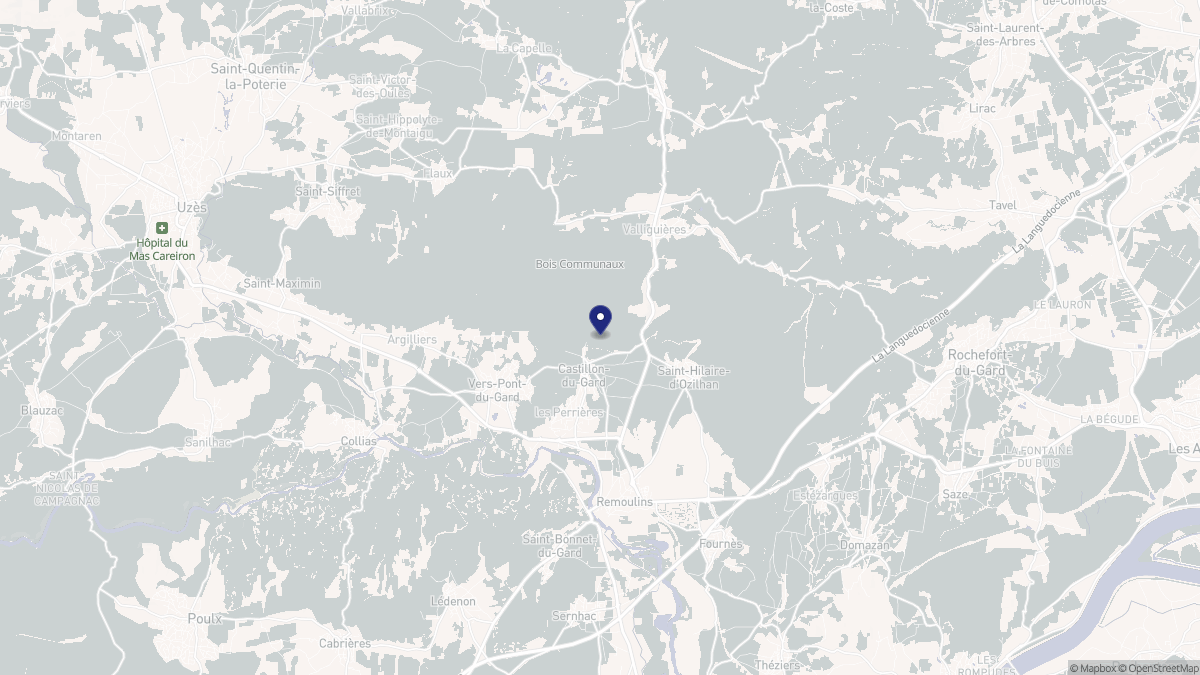 Aperçu cartographique de Castillon-du-Gard, centré sur la commune