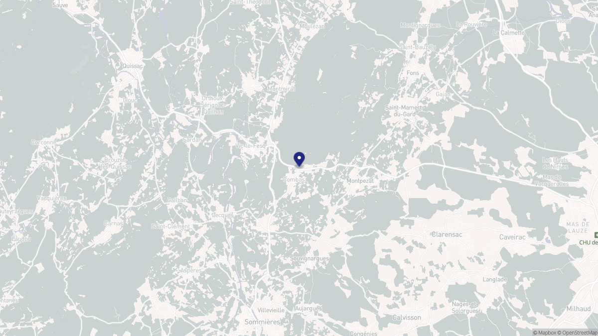 Aperçu cartographique de Combas, centré sur la commune