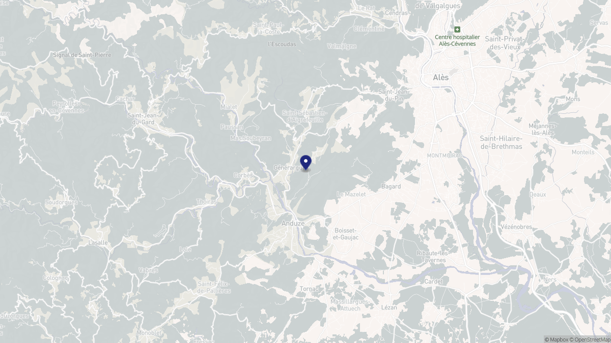 Aperçu cartographique de Générargues, centré sur la commune