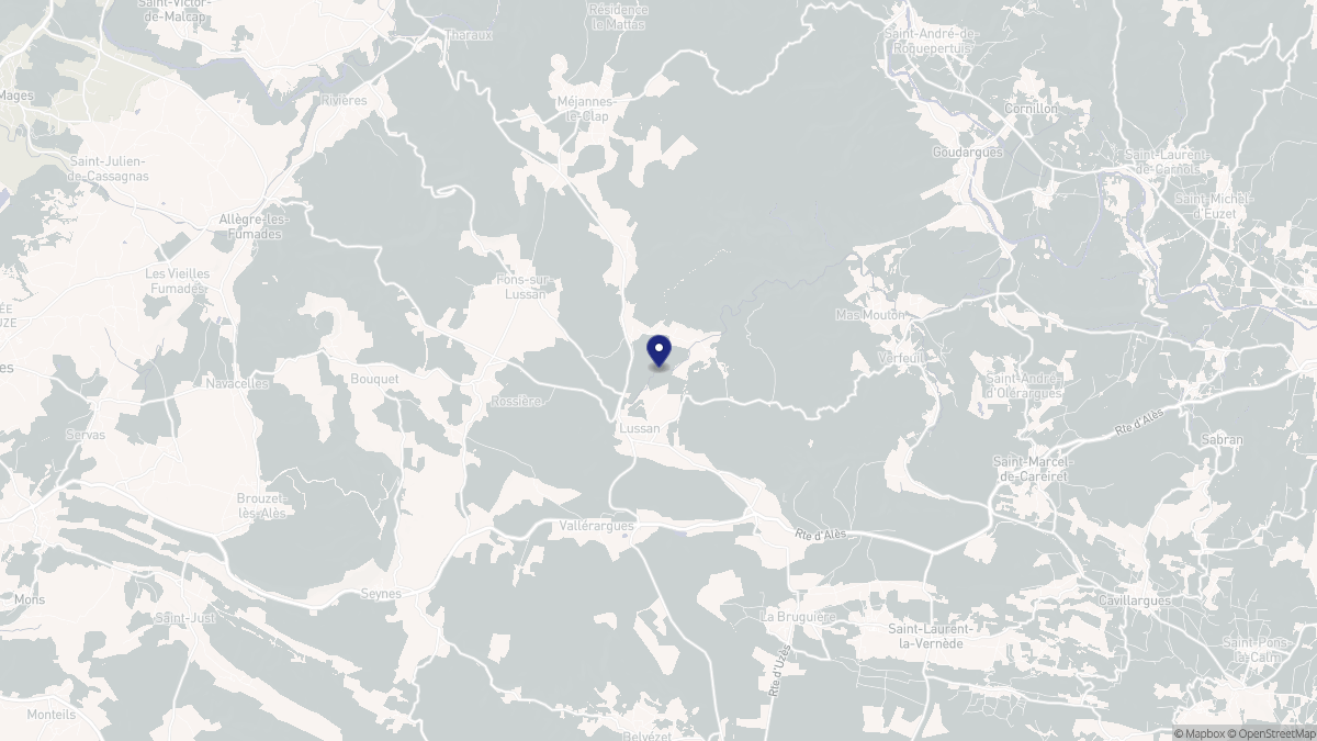 Aperçu cartographique de Lussan, centré sur la commune