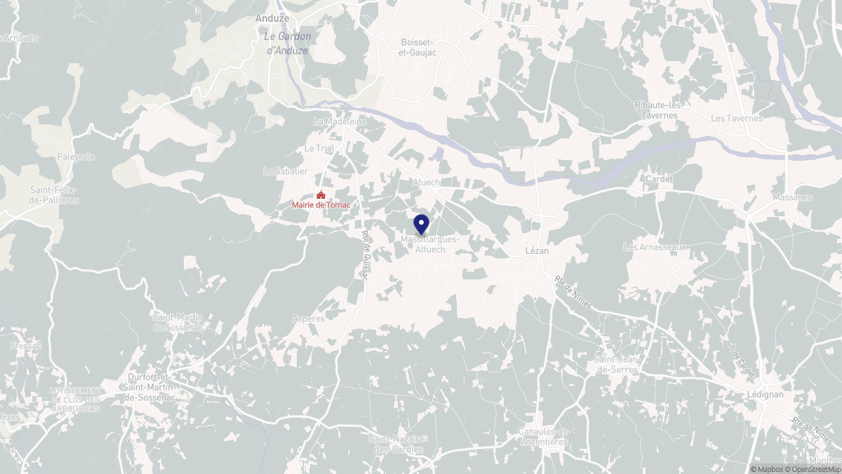 Aperçu cartographique de Massillargues-Attuech, centré sur la commune