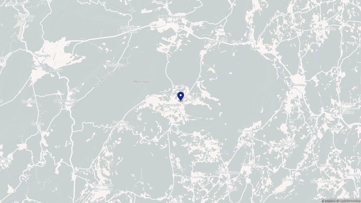 Aperçu cartographique de Pompignan, centré sur la commune