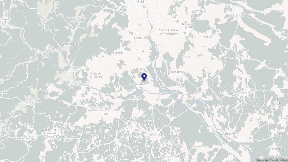 Aperçu cartographique de Ribaute-les-Tavernes, centré sur la commune