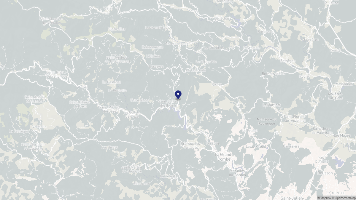 Aperçu cartographique de Sainte-Cécile-d'Andorge, centré sur la commune
