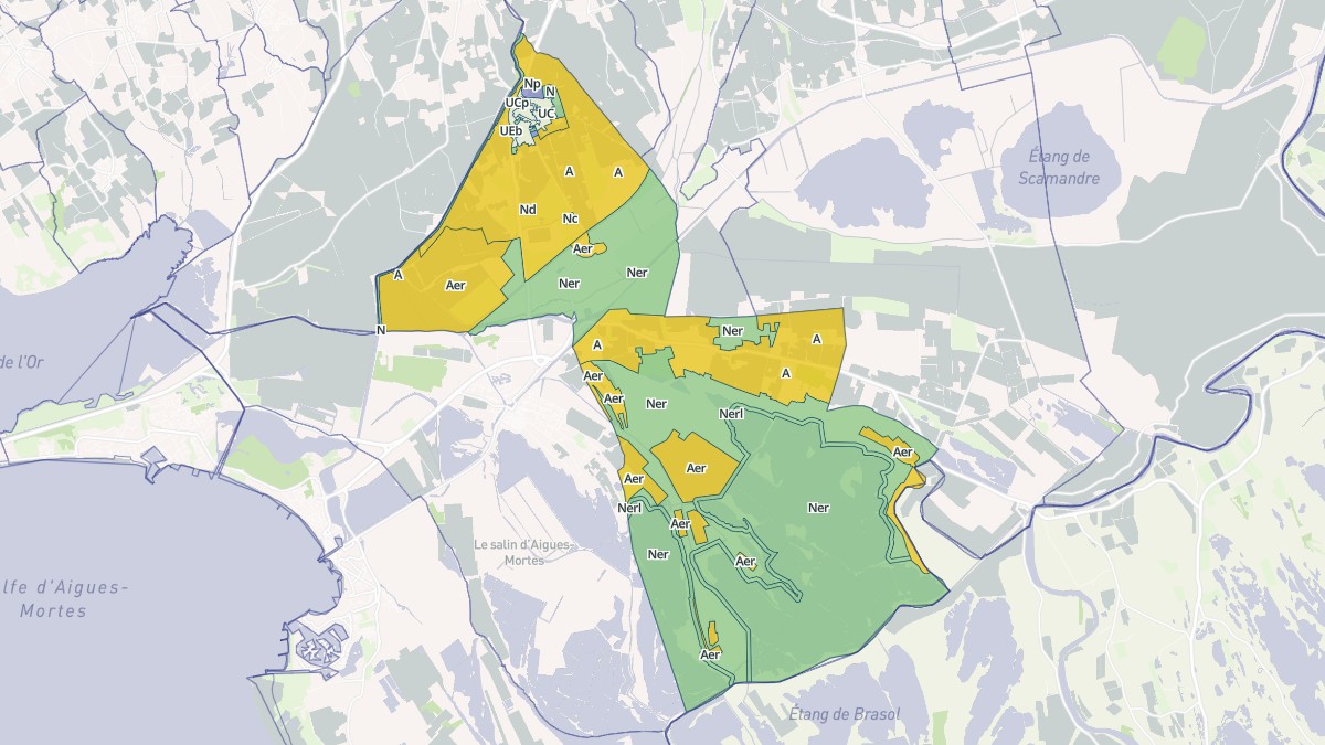 Aperçu cartographique de Saint-Laurent-d'Aigouze, centré sur la commune
