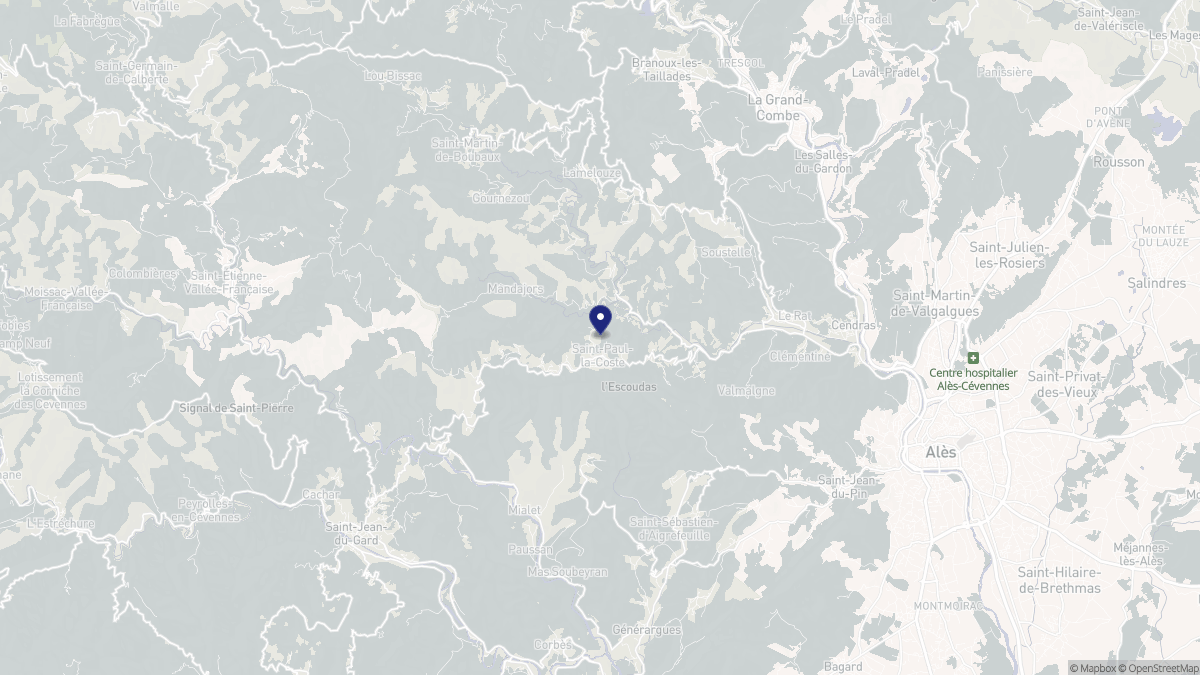 Aperçu cartographique de Saint-Paul-la-Coste, centré sur la commune