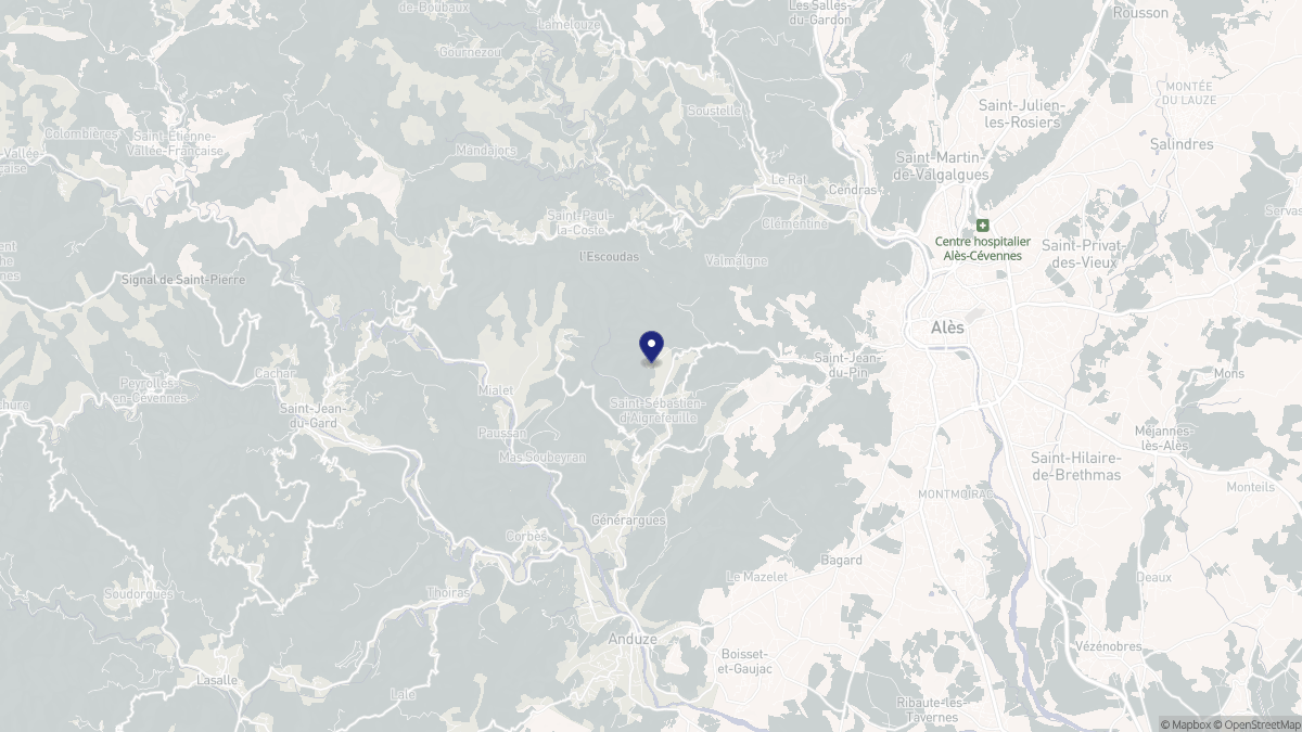 Aperçu cartographique de Saint-Sébastien-d'Aigrefeuille, centré sur la commune