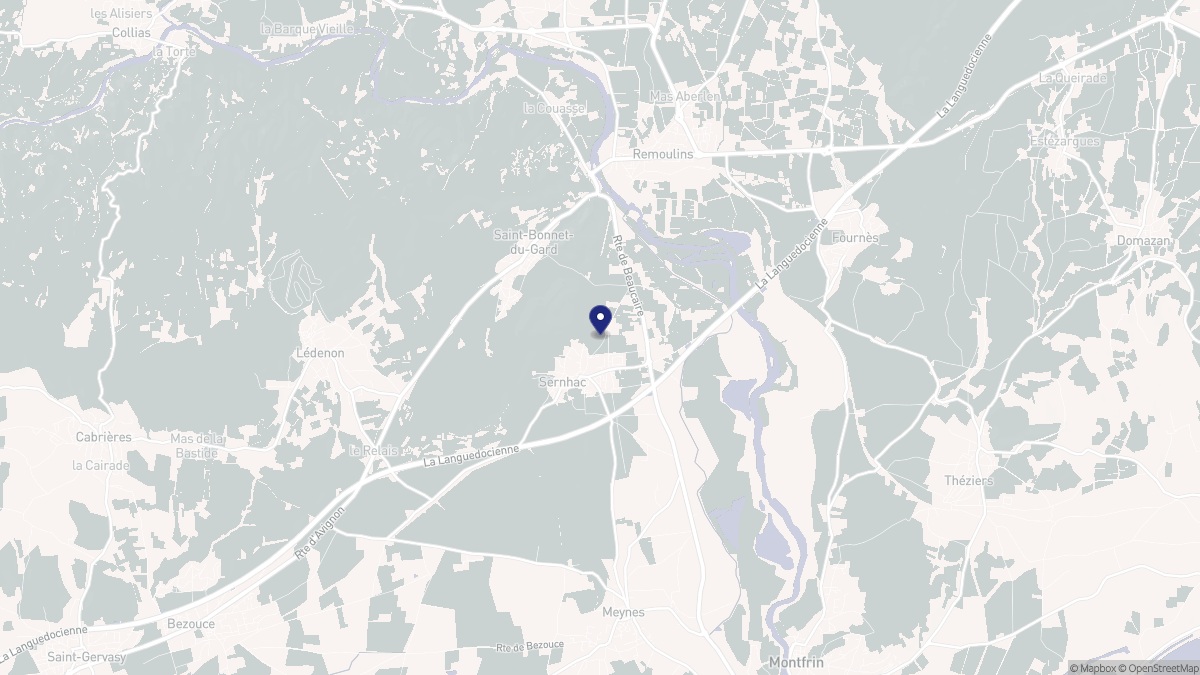 Aperçu cartographique de Sernhac, centré sur la commune