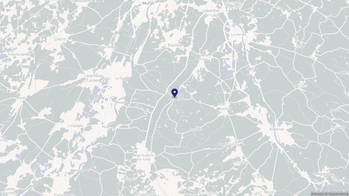 Aperçu cartographique de Beaumont-sur-Lèze, centré sur la commune