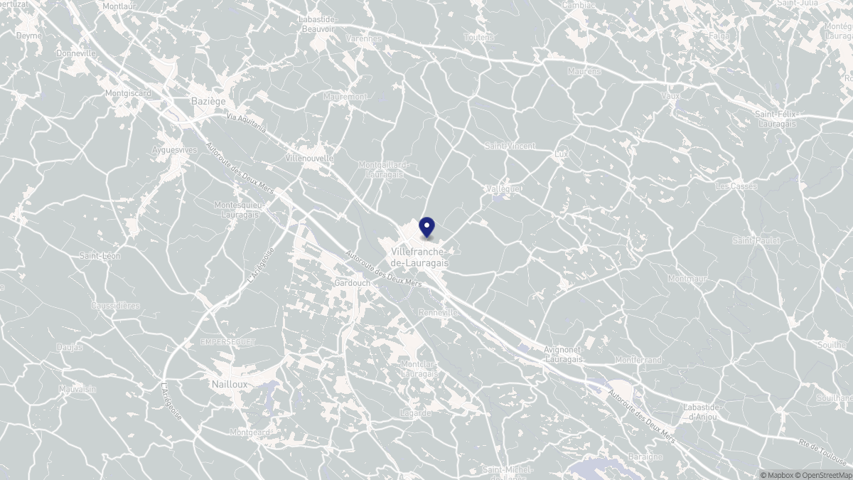 Aperçu cartographique de Villefranche-de-Lauragais, centré sur la commune