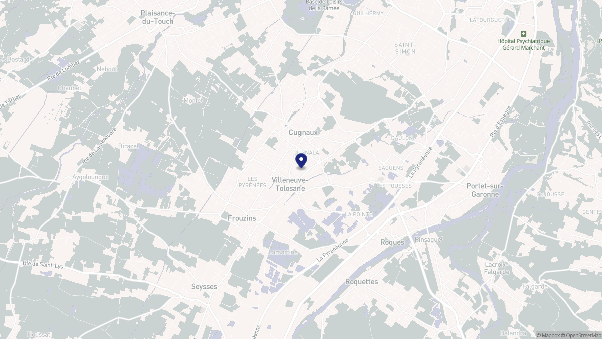 Aperçu cartographique de Villeneuve-Tolosane, centré sur la commune
