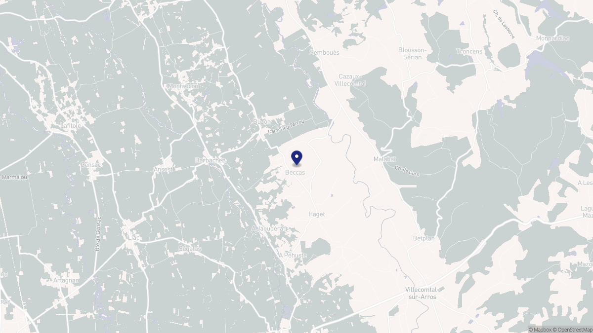 Aperçu cartographique de Beccas, centré sur la commune