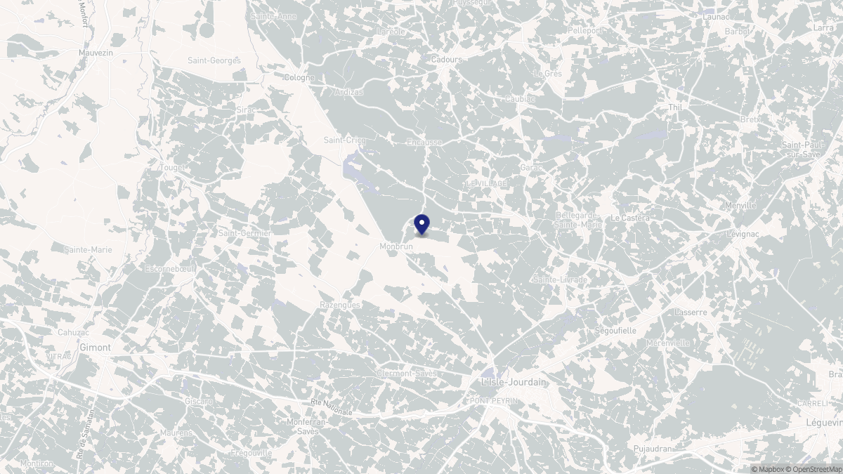 Aperçu cartographique de Monbrun, centré sur la commune