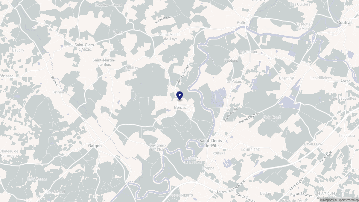Aperçu cartographique de Bonzac, centré sur la commune