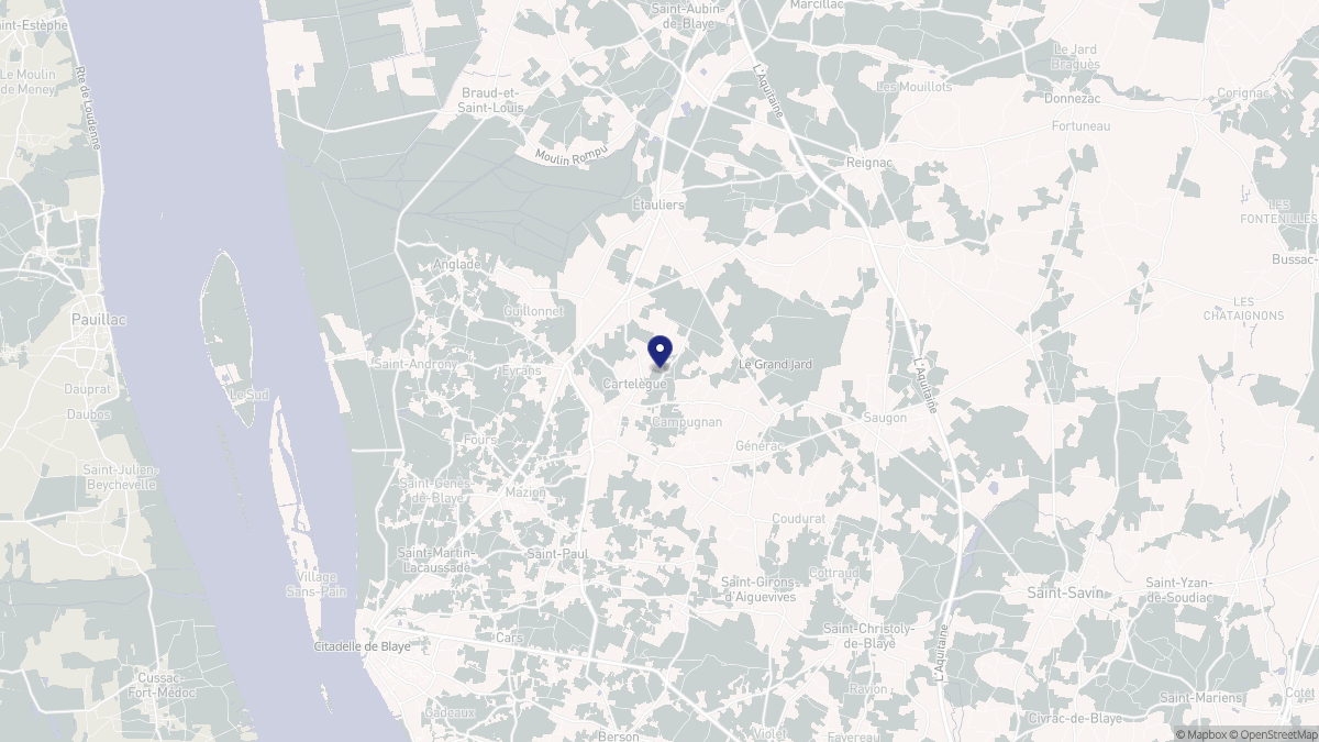 Aperçu cartographique de Cartelègue, centré sur la commune