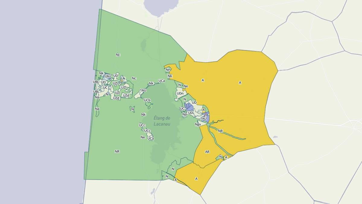 Aperçu cartographique de Lacanau, centré sur la commune