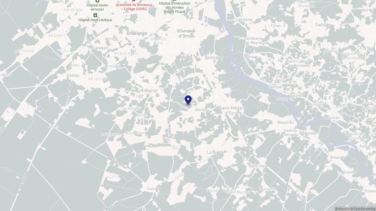 Aperçu cartographique de Martillac, centré sur la commune