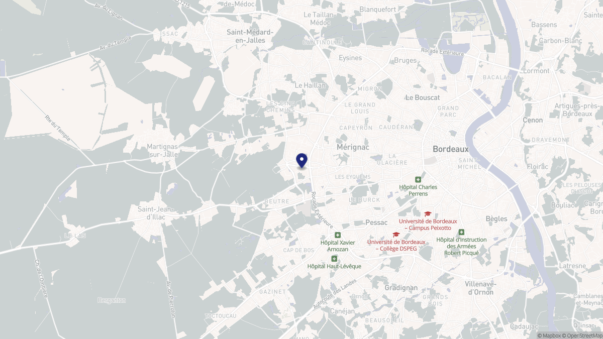 Aperçu cartographique de Mérignac, centré sur la commune