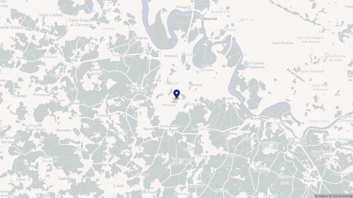 Aperçu cartographique de Nérigean, centré sur la commune