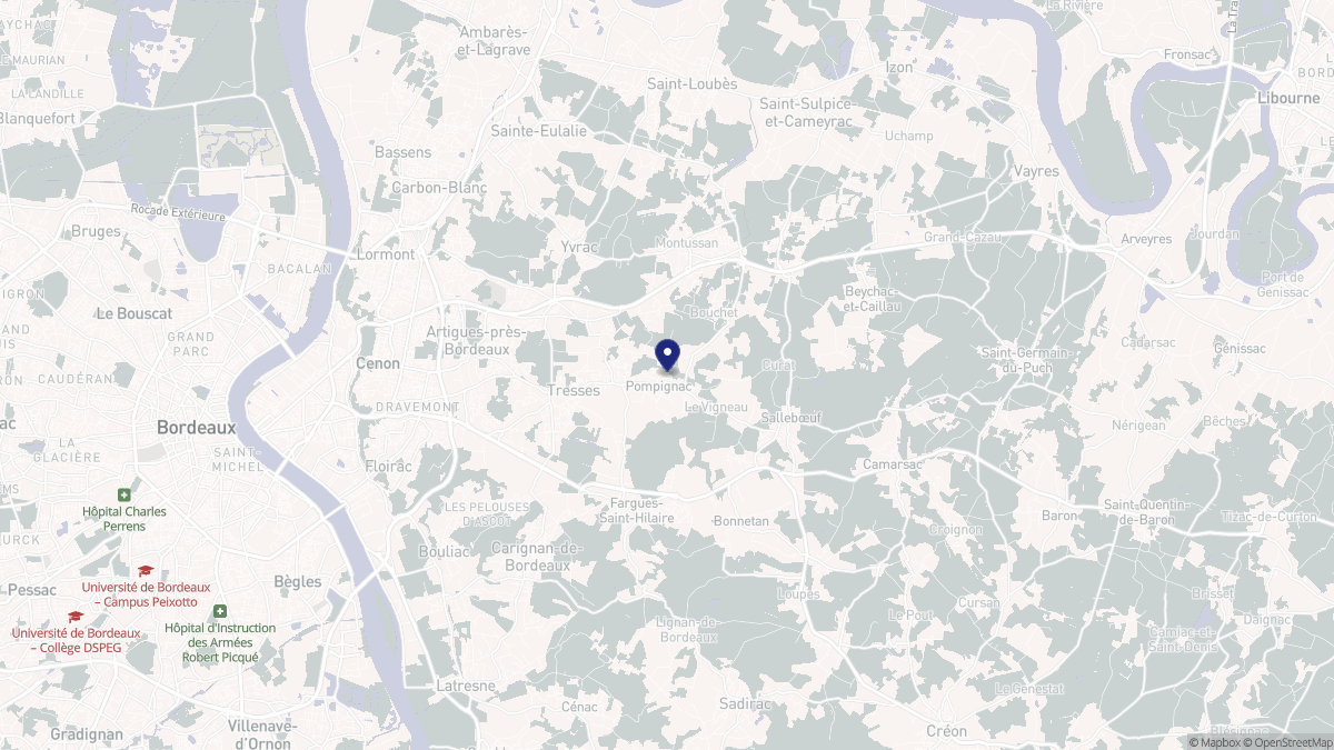Aperçu cartographique de Pompignac, centré sur la commune