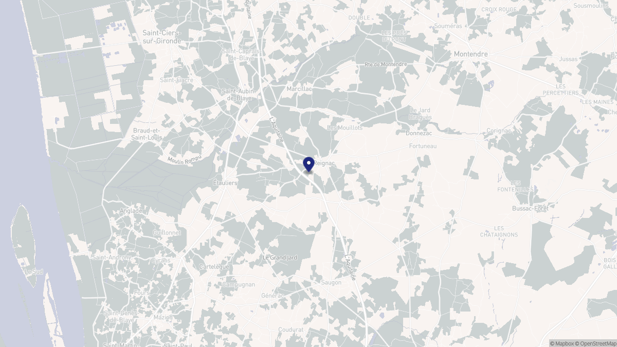 Aperçu cartographique de Reignac, centré sur la commune