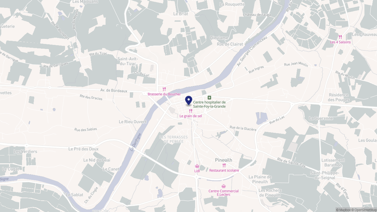 Aperçu cartographique de Sainte-Foy-la-Grande, centré sur la commune