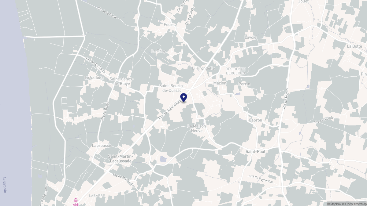 Aperçu cartographique de Saint-Seurin-de-Cursac, centré sur la commune