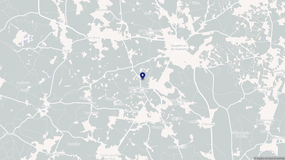 Aperçu cartographique de Saint-Sulpice-de-Pommiers, centré sur la commune
