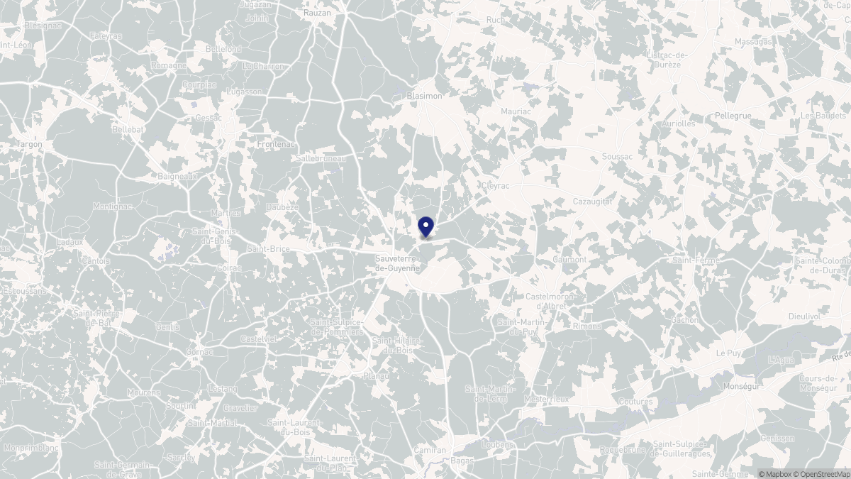 Aperçu cartographique de Sauveterre-de-Guyenne, centré sur la commune