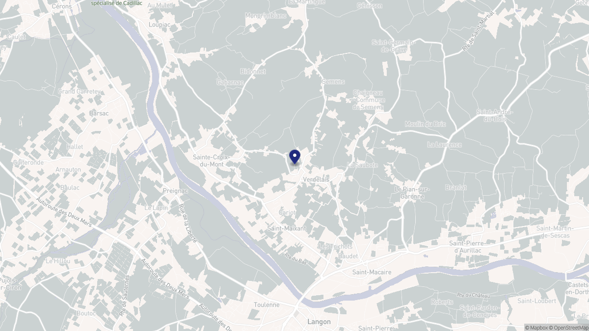 Aperçu cartographique de Verdelais, centré sur la commune