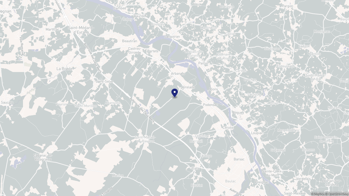 Aperçu cartographique de Virelade, centré sur la commune