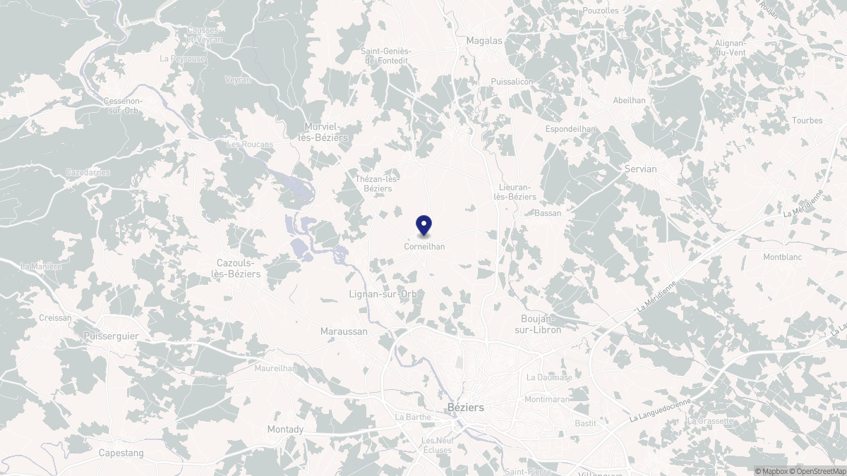 Aperçu cartographique de Corneilhan, centré sur la commune