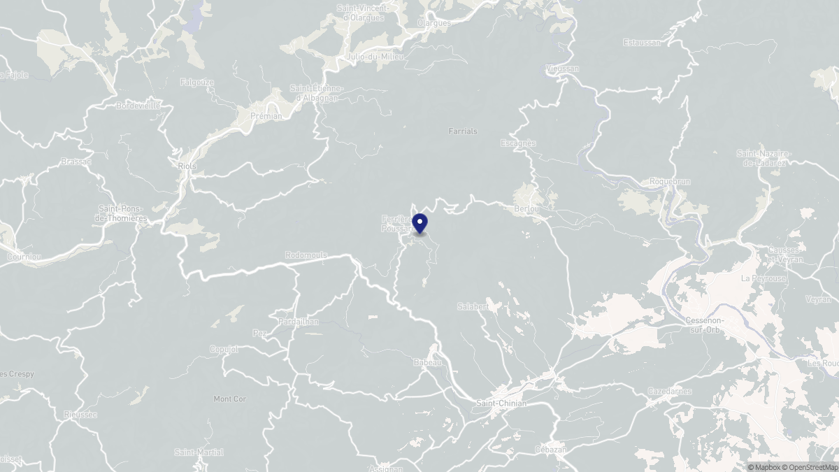 Aperçu cartographique de Ferrières-Poussarou, centré sur la commune