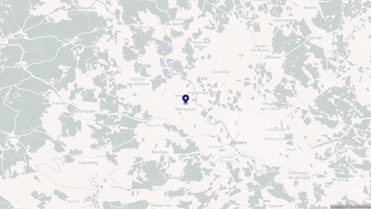 Aperçu cartographique de Maraussan, centré sur la commune