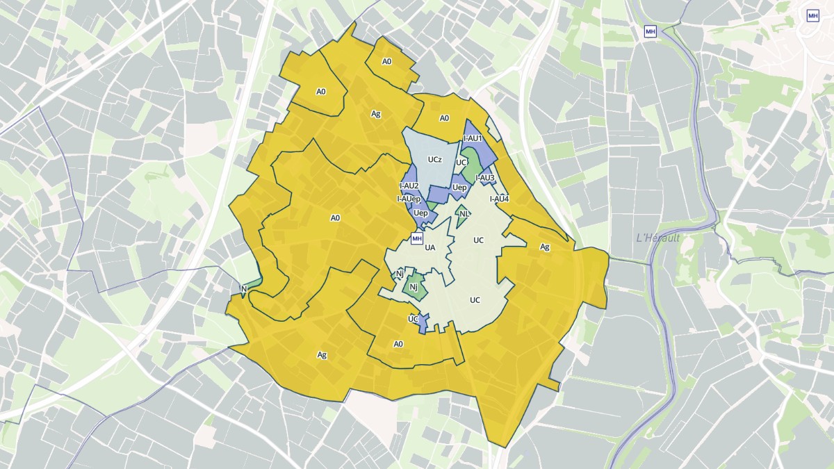 Aperçu cartographique de Nézignan-l'Évêque, centré sur la commune