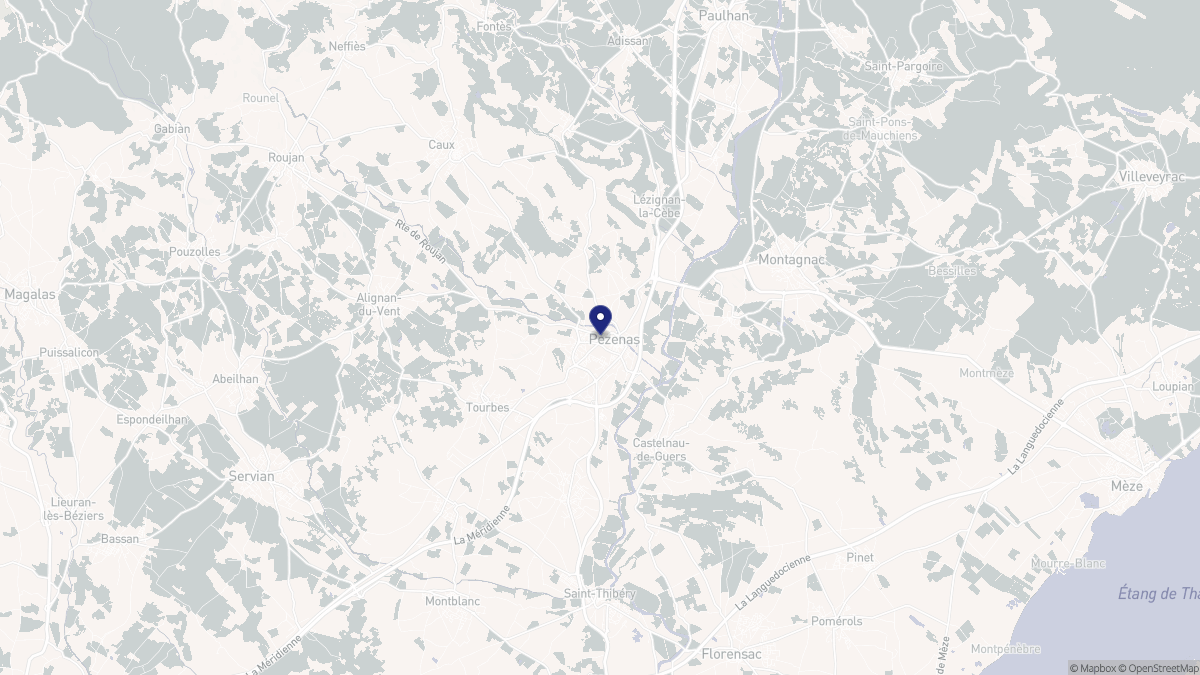 Aperçu cartographique de Pézenas, centré sur la commune