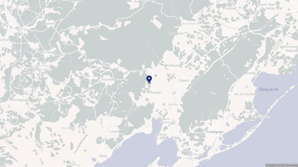 Aperçu cartographique de Poussan, centré sur la commune