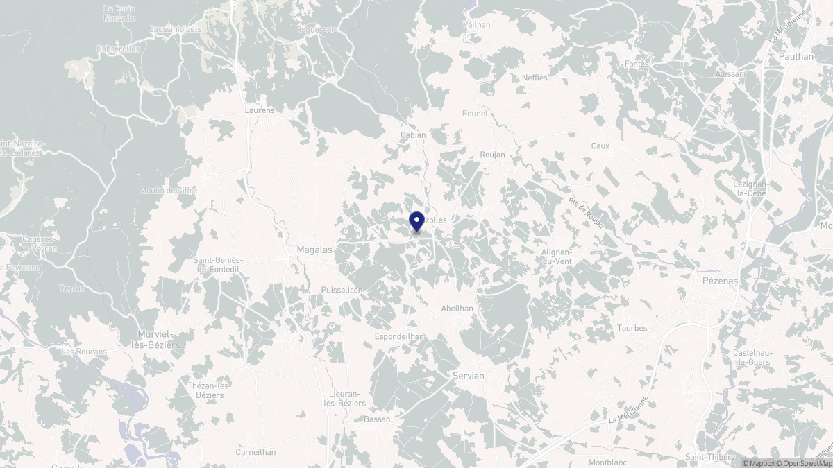 Aperçu cartographique de Pouzolles, centré sur la commune