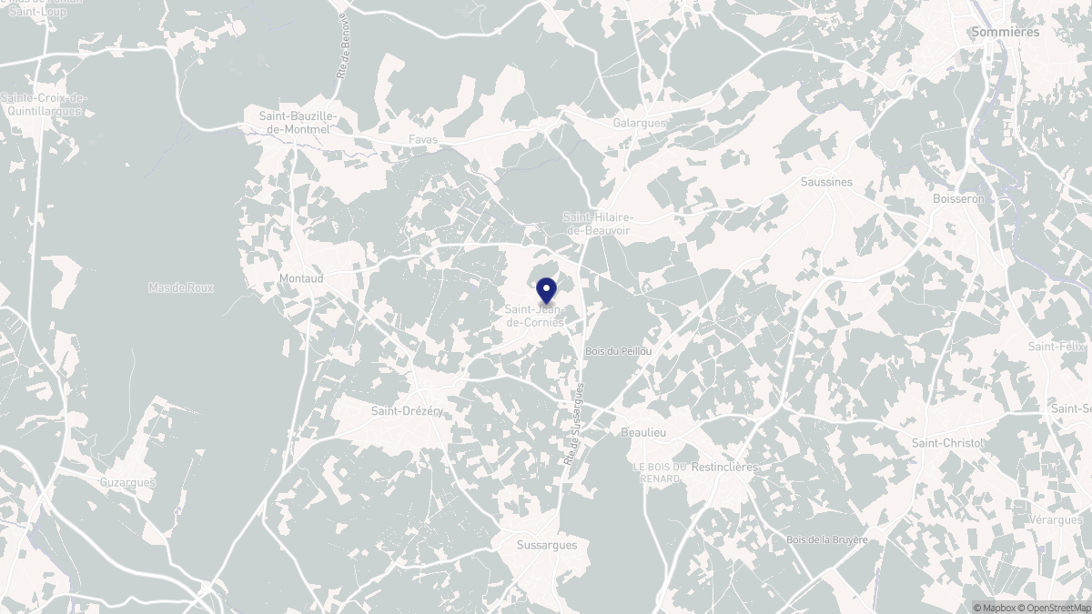 Aperçu cartographique de Saint-Jean-de-Cornies, centré sur la commune