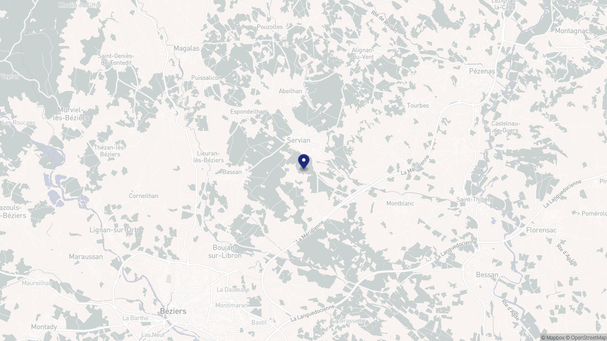 Aperçu cartographique de Servian, centré sur la commune