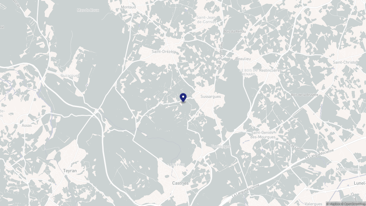 Aperçu cartographique de Sussargues, centré sur la commune