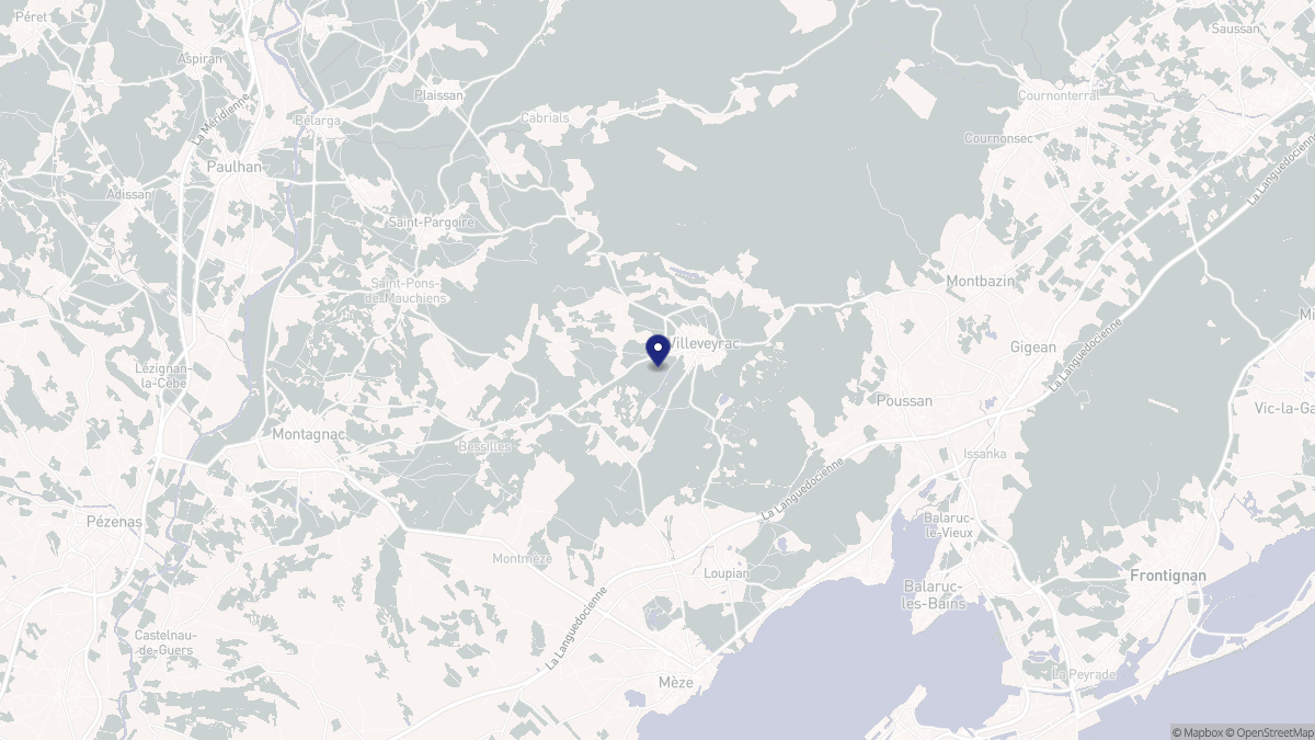 Aperçu cartographique de Villeveyrac, centré sur la commune