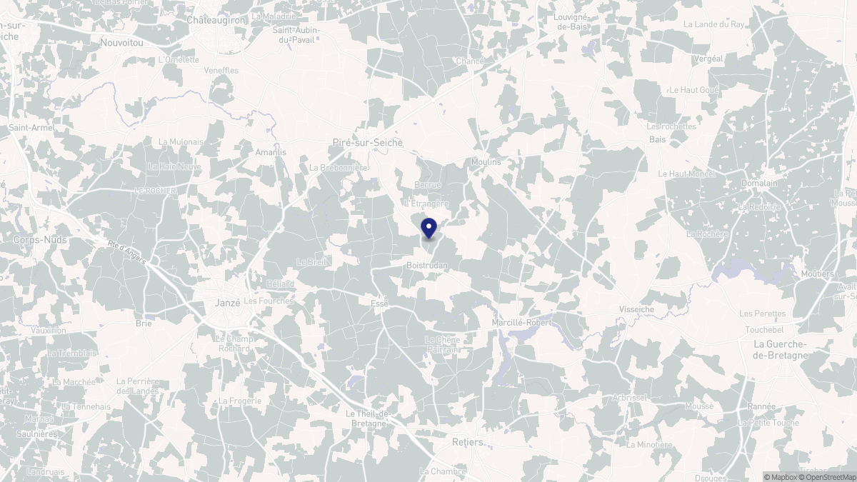 Aperçu cartographique de Boistrudan, centré sur la commune
