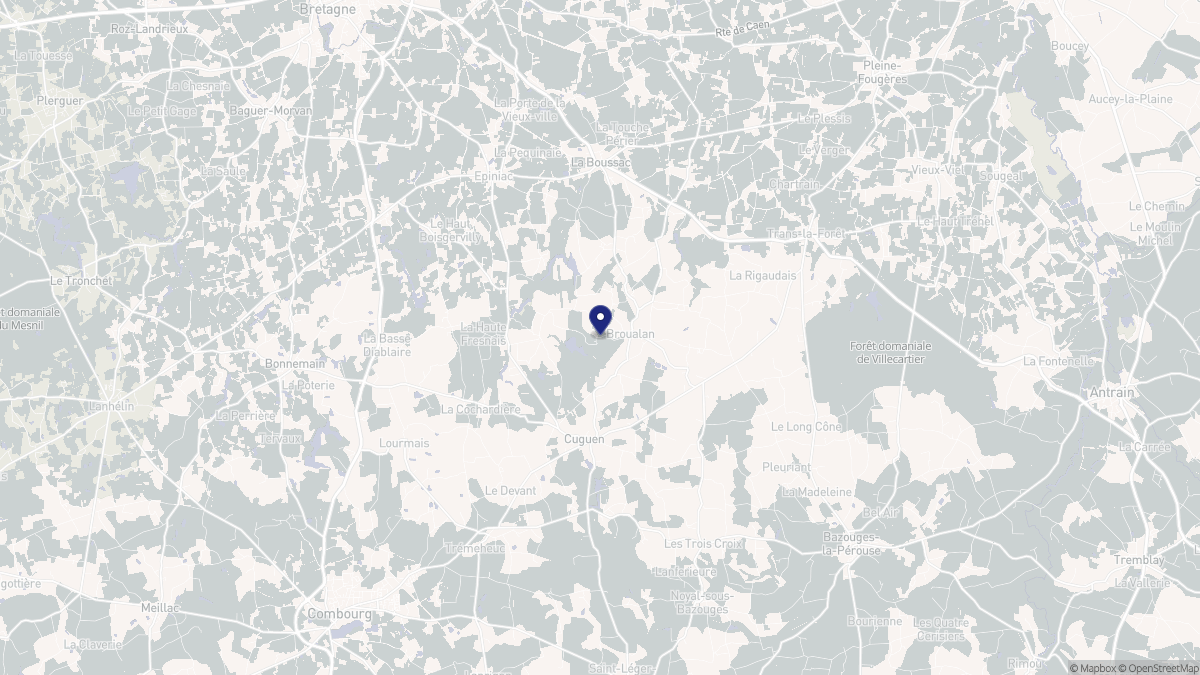 Aperçu cartographique de Broualan, centré sur la commune