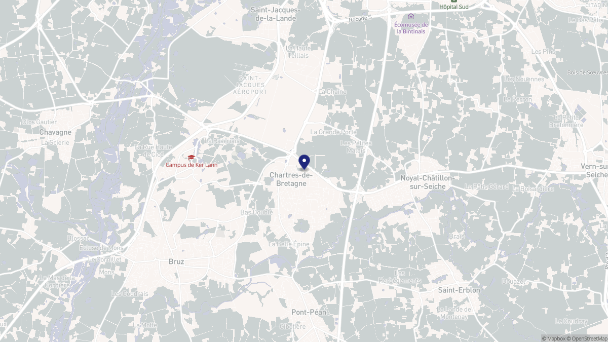 Aperçu cartographique de Chartres-de-Bretagne, centré sur la commune