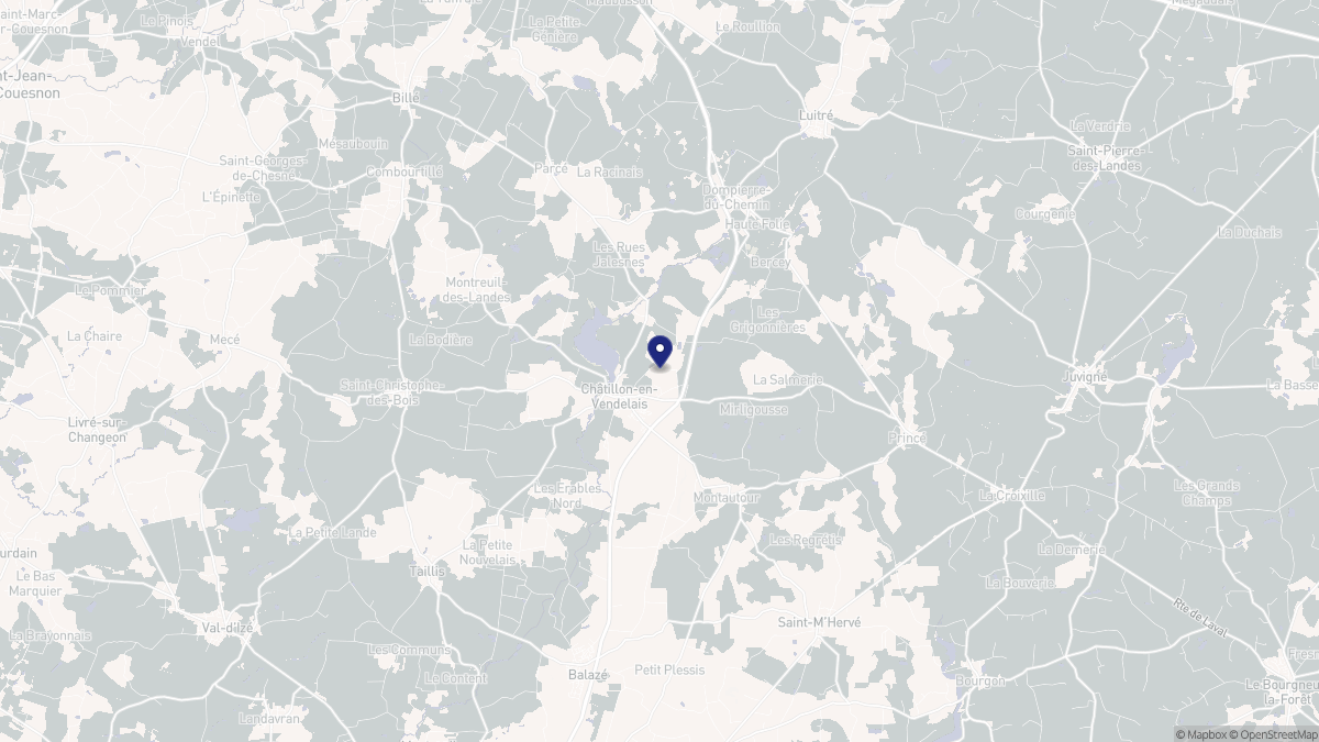 Aperçu cartographique de Châtillon-en-Vendelais, centré sur la commune