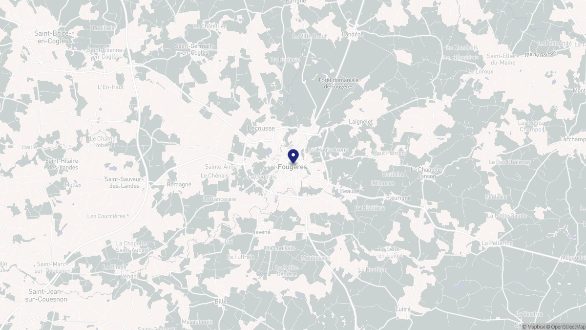 Aperçu cartographique de Fougères, centré sur la commune