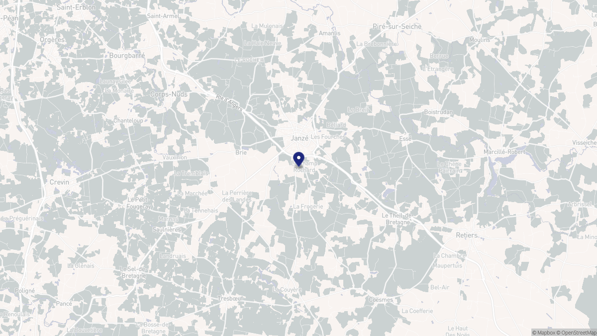 Aperçu cartographique de Janzé, centré sur la commune