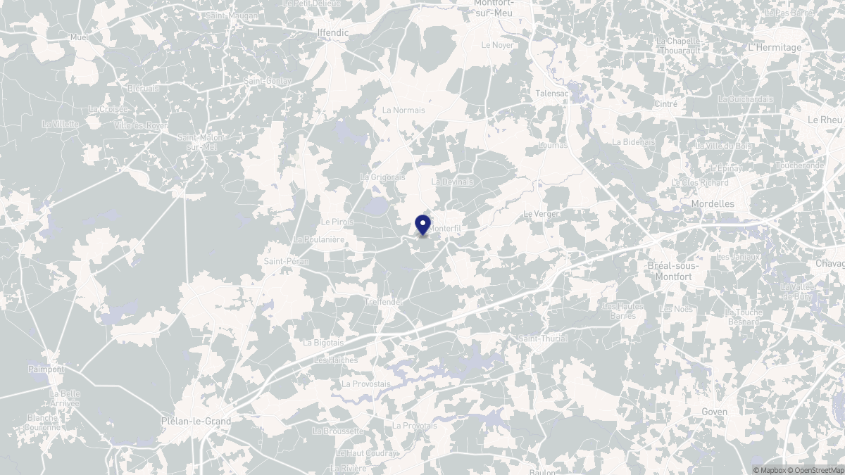 Aperçu cartographique de Monterfil, centré sur la commune
